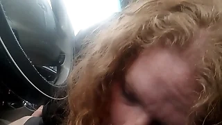CurlyyRed bbw redhead gives roadhead on boondocks roads